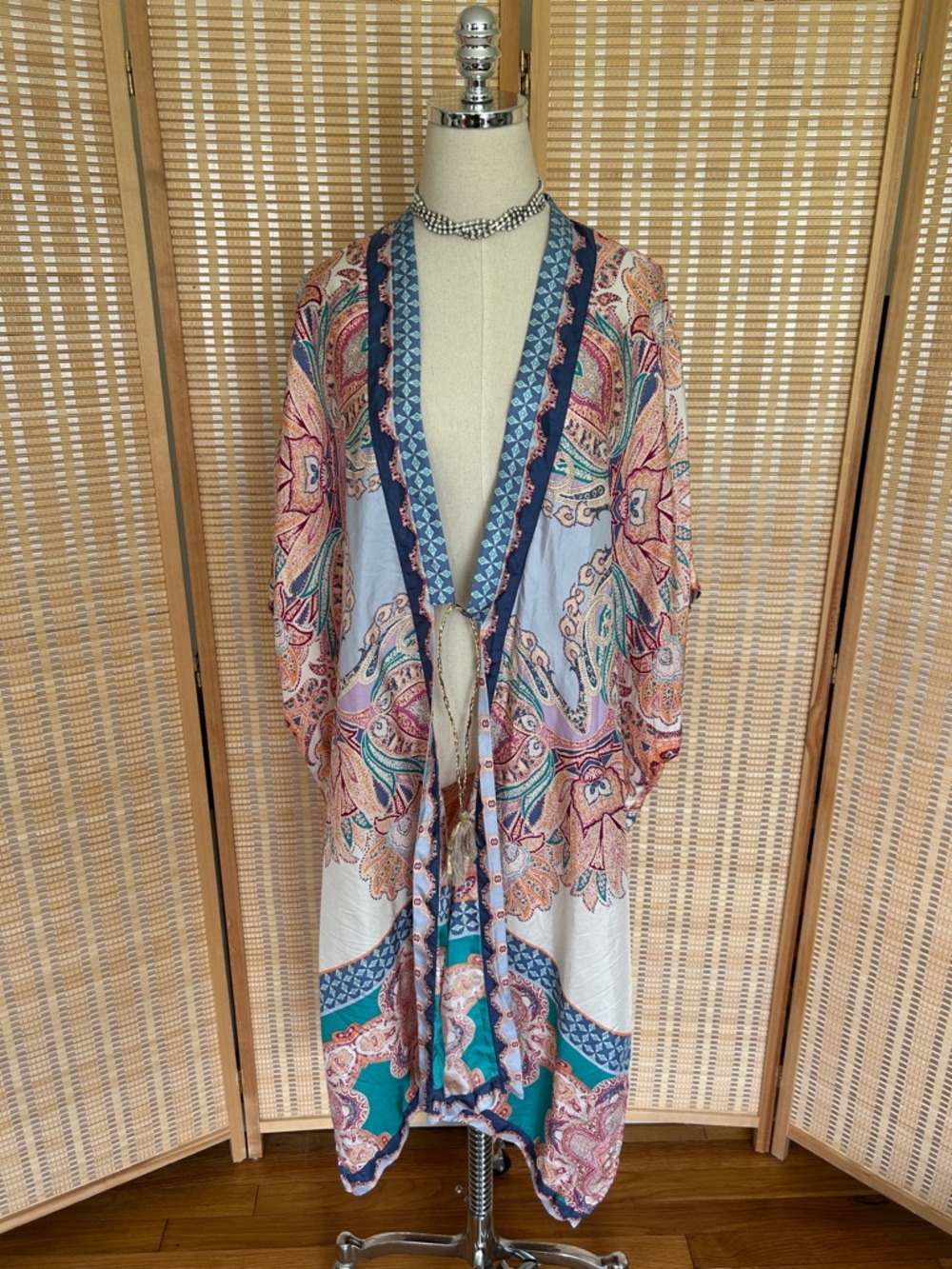 Chico's Multicolor Paisley Silk Tie-Front Kimono 100% Silk